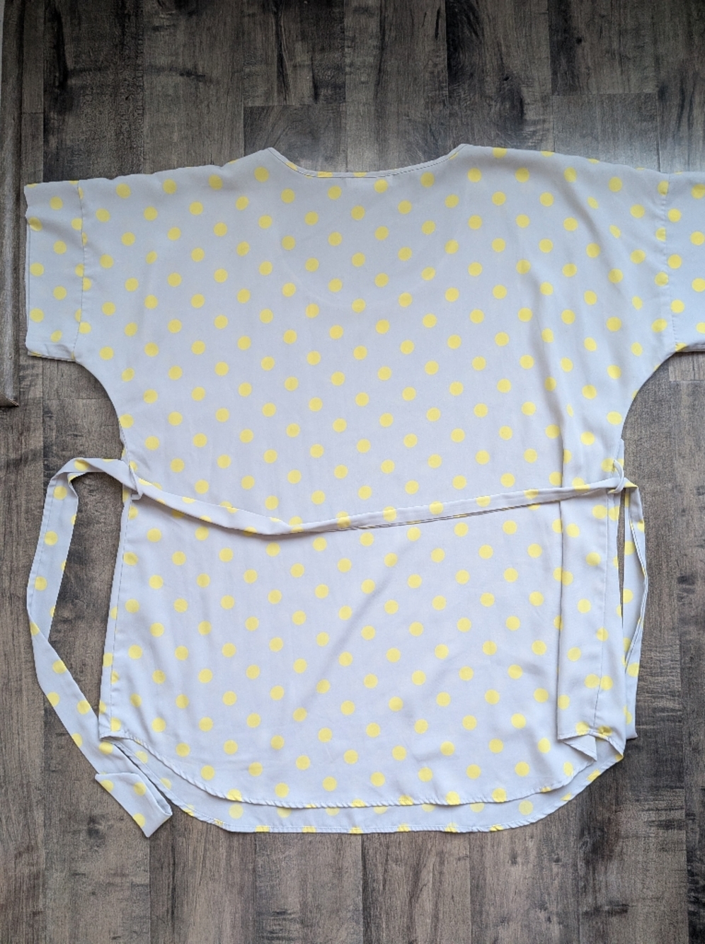 Poema Polka Dot Tunic Gray Yellow Scoop Neck Tie Waist Oversized - Picture 4 of 11